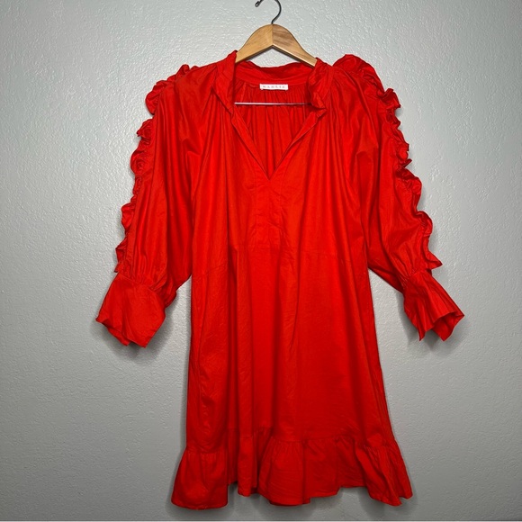 Karlie red Orange Ruffled Women's Dresss sz L - Picture 3 of 7
